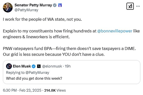 Patty Murray told the cost-cutting tsar: 'I work for the people of WA state, not you.'