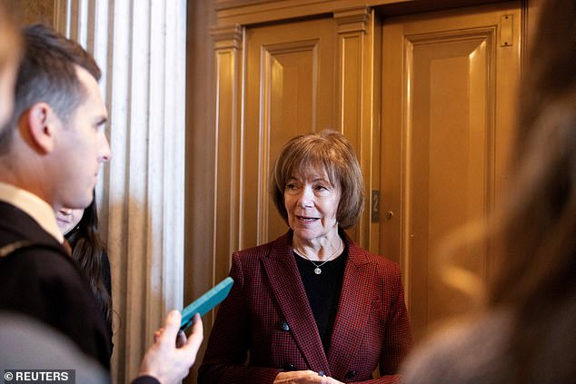 U.S. Sen. Tina Smith (D-MN) speaks to reporters after the Senate was scheduled to vote on the nomination of Robert F. Kennedy Jr., to be U.S. secretary of Health and Human Services, on Capitol Hill in Washington, D.C., U.S., February 13, 2025