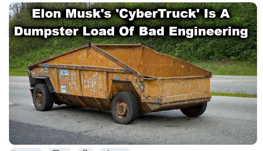 DUMPSTER CYBERTRUCK
Keywords: Rare Earth Mines Of Afghanistan, New America Foundation Corruption, Obama, Obama Campaign Finance, Obama FEC violations, Palo Alto Mafia, Paypal Mafia, Pelosi Corruption, Political bribes, Political Insider,  Eric Schmidts Sex Penthouse, SEC Investigation