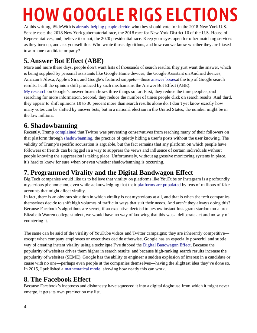 10 Ways Big Tech Can Shift Millions of Votes 4
Keywords: Rare Earth Mines Of Afghanistan, New America Foundation Corruption, Obama, Obama Campaign Finance, Obama FEC violations, Palo Alto Mafia, Paypal Mafia, Pelosi Corruption, Political bribes, Political Insider,  Eric Schmidts Sex Penthouse, SEC Investigation