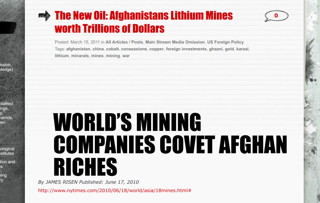 AFGHAN MINING SCHEMES BY DEPT OF ENERGY
Keywords: Rare Earth Mines Of Afghanistan, New America Foundation Corruption, Obama, Obama Campaign Finance, Obama FEC violations, Palo Alto Mafia, Paypal Mafia, Pelosi Corruption, Political bribes, Political Insider,  Eric Schmidts Sex Penthouse, SEC Investigation