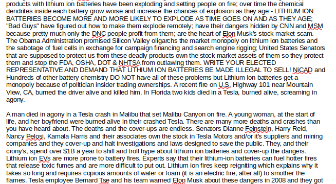 PANASONIC-BATTERIES-ARE-SCAMS-MUSK-654x360
Keywords: Rare Earth Mines Of Afghanistan, New America Foundation Corruption, Obama, Obama Campaign Finance, Obama FEC violations, Palo Alto Mafia, Paypal Mafia, Pelosi Corruption, Political bribes, Political Insider,  Eric Schmidts Sex Penthouse, SEC Investigation