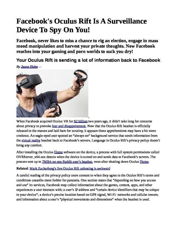 Why-Facebooks-Virtual-Reality-Still-Doesnt-Work-pdf
Keywords: Rare Earth Mines Of Afghanistan, New America Foundation Corruption, Obama, Obama Campaign Finance, Obama FEC violations, Palo Alto Mafia, Paypal Mafia, Pelosi Corruption, Political bribes, Political Insider,  Eric Schmidts Sex Penthouse, SEC Investigation