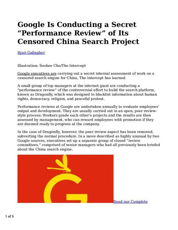 Google-Is-Conducting-a-Secret-___Performance-Review___-of-Its-Censored-China-Search-Project-pdf
Keywords: Rare Earth Mines Of Afghanistan, New America Foundation Corruption, Obama, Obama Campaign Finance, Obama FEC violations, Palo Alto Mafia, Paypal Mafia, Pelosi Corruption, Political bribes, Political Insider,  Eric Schmidts Sex Penthouse, SEC Investigation